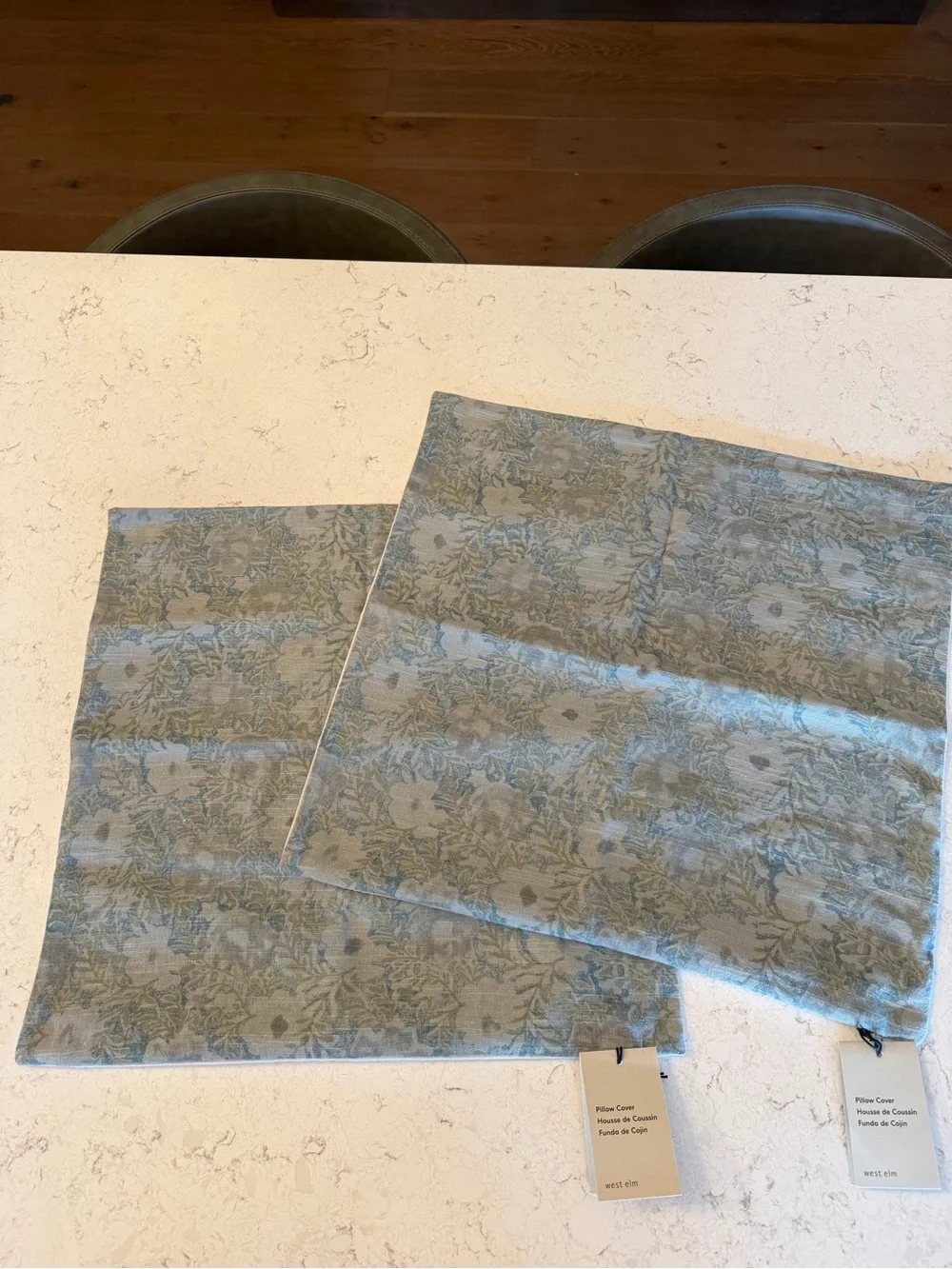 NWT set of 2 West Elm sage blue floral pillow cover 20”x20” - Picture 1 of 6